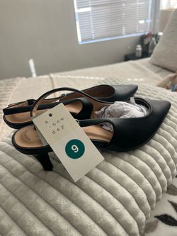 A New Day Black Kitten Heel Slingback Pumps Size 9