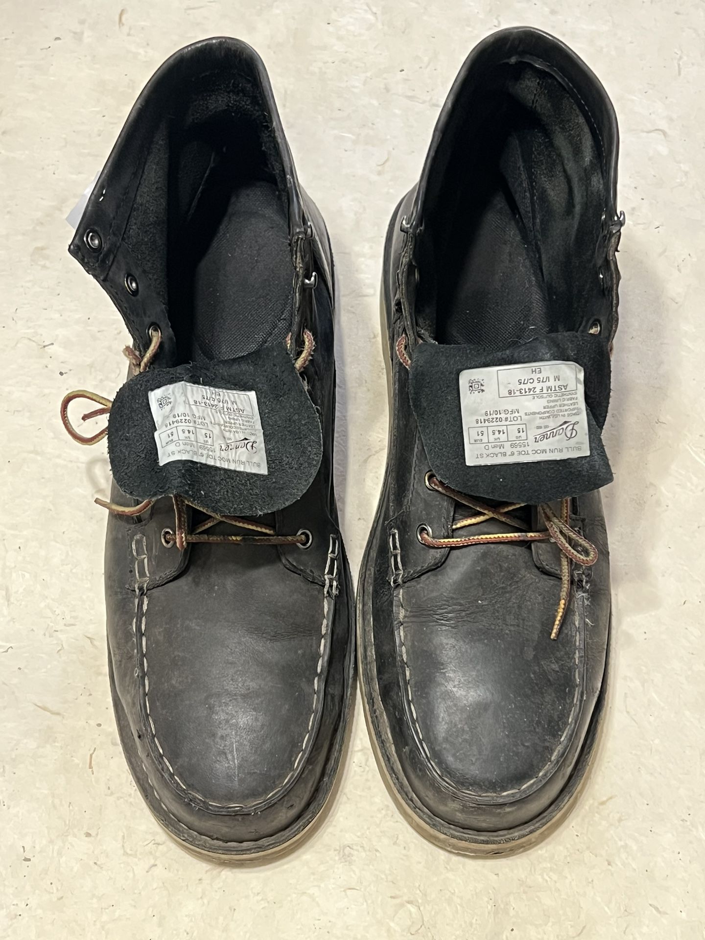 Black Leather Steel toe Work Boots Men Size 15
