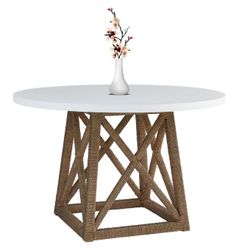 Geneva White Natural Round Accent Table