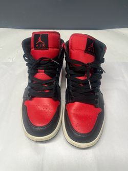 Nike Air Jordan 1 Mid White/Black/Red Bred Toe Men’s Shoes - 8