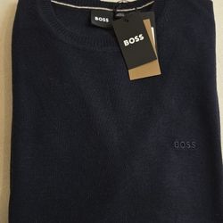 Brand New Navy Hugo Boss Knit Crew Neck Long Sleeves Men's Sweater. Size Medium
