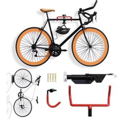 2 Pack Wall Mount Bike Rack Garage - Mountain Bike Wall Mount Horizontal Vertical Design with 66lbs Cap, Screws, Installation Manual - Secure Road Cyc