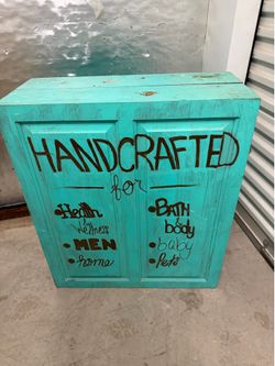 Rustic Teal Wooden Display Cabinet - Perfect for Craft Fairs or Shop Display