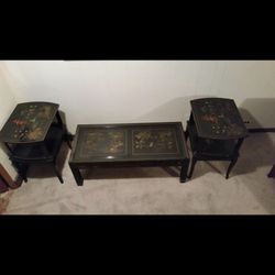 Asian Antique Coffee Table And 2 End Tables 