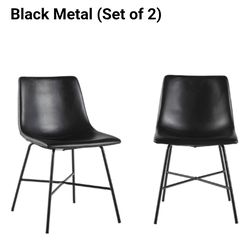 Walker Edison XUMD1EBL Xuma Dining Chair Black Leatherette Black Metal (Set of 2)