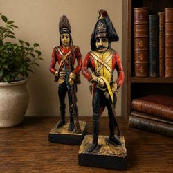Vintage La Vieja España Hand Carved Wooden Soldier Figures Pair Spain 17”