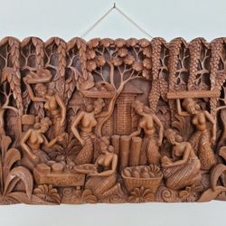 Bali Indonesian Hand-carved Wood Wall-hanging Panel