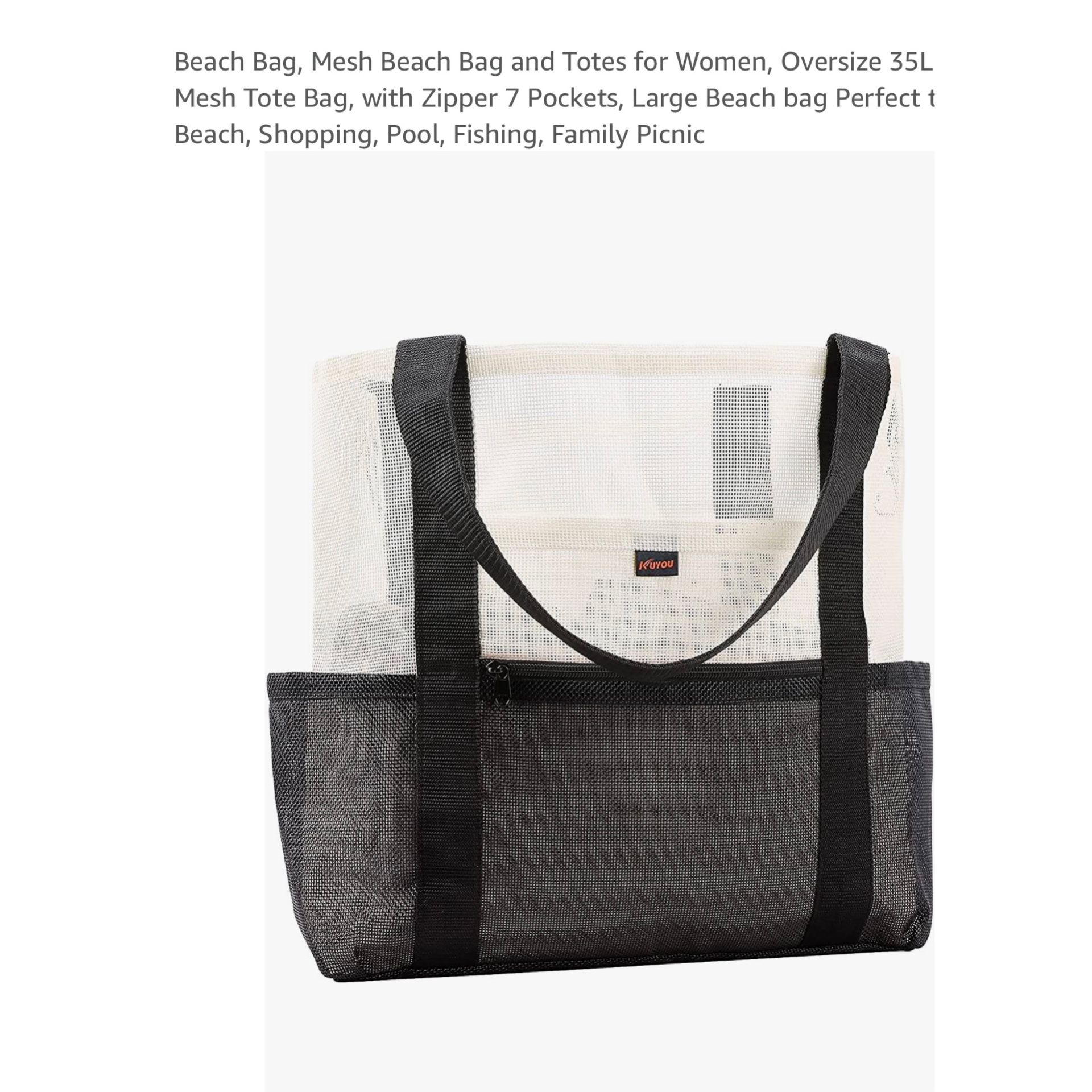 Brand new 【35L Large Capacity】16.5"x 14.5" x 7" Beach Bag, Mesh Beach Bag and Totes for Women, Oversize 35L Mesh Tote Bag, with Zipper 7 Pockets, Larg