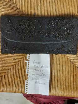 Antique black beaded jet black mourning/evening handbag