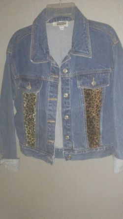 Animal print jean jacket sz Sm custom made by The Palm Tree $30 MPU FIRM CASH ONLY