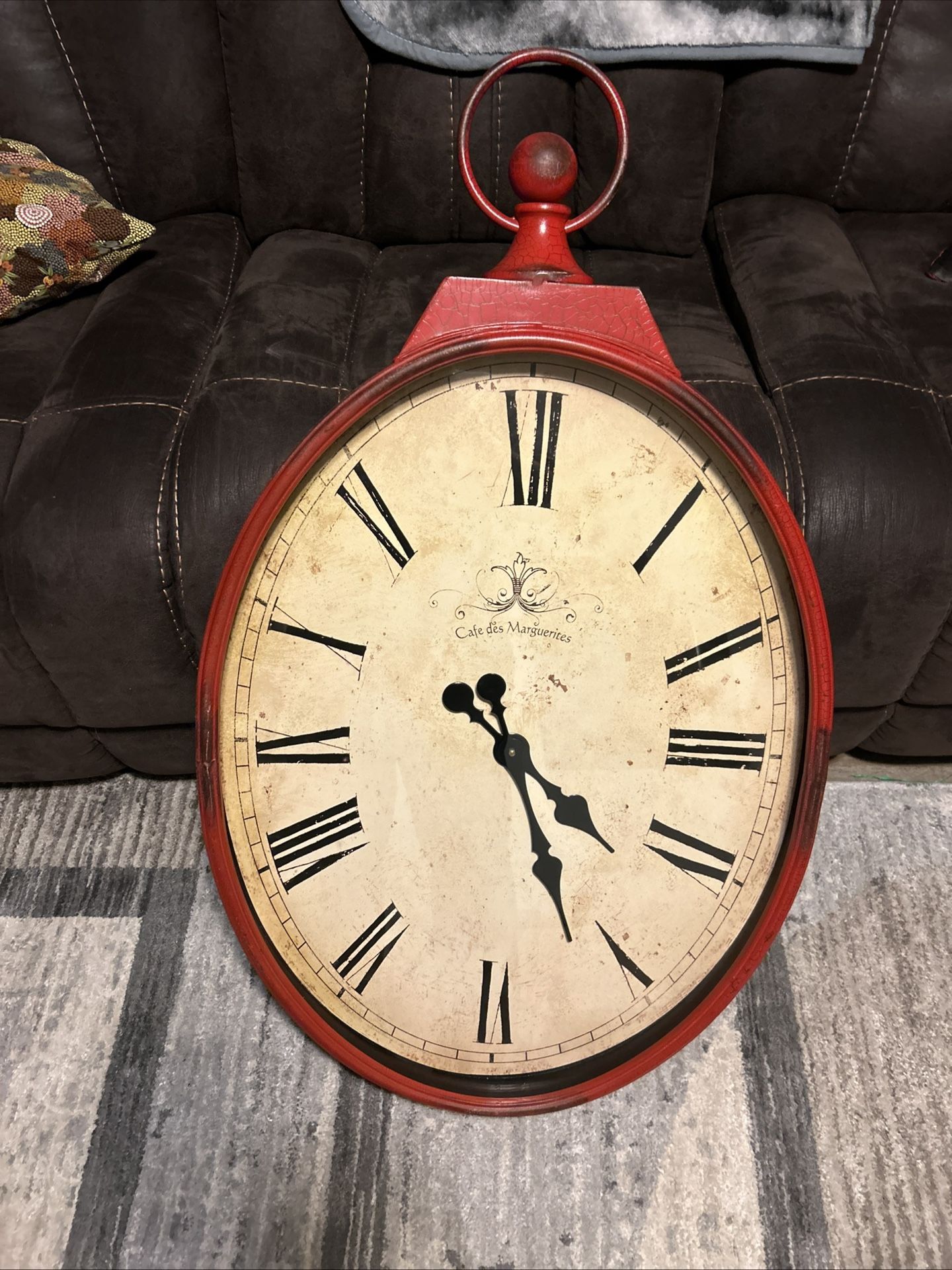 Vintage Pier 1 Cafe des Marguerites French Bistro Pocket Watch Wall Clock 38"