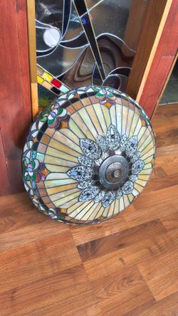 Large Stained Glass Ceiling Light Fixture - Inverted Chandelier Pendant