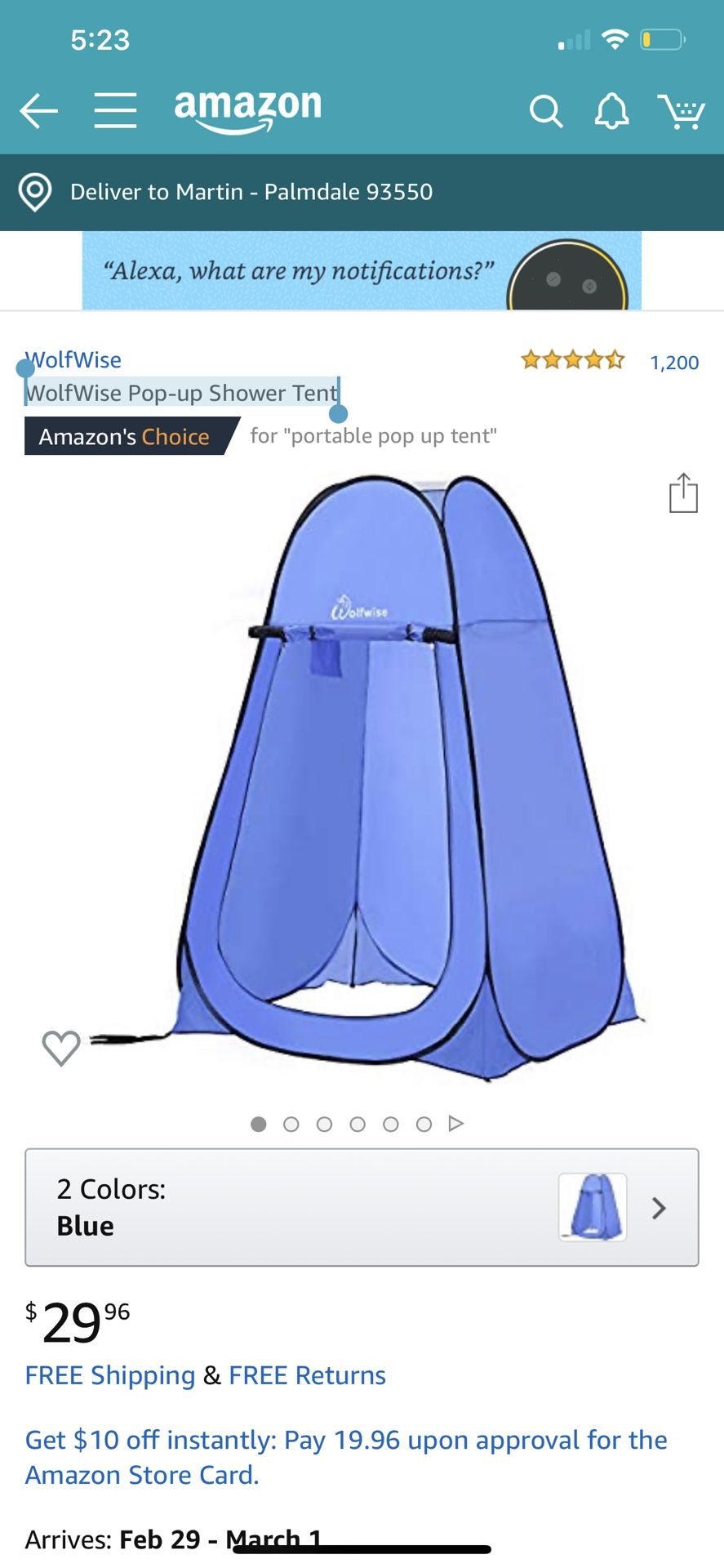 WolfWise Pop-up Shower Tent