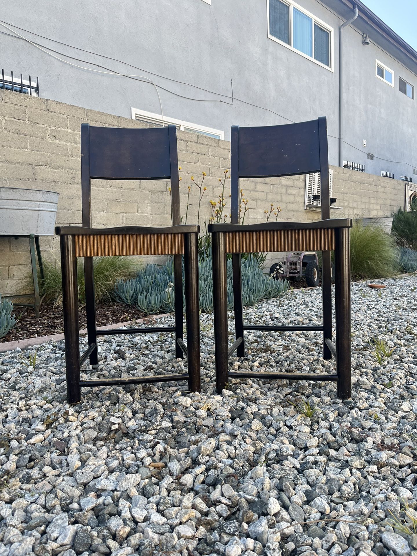 Title: Pair of Pier One Imports Wooden Chairs – Espresso Finish – Ideal for Tall People Description: Beautiful and sturdy pair of wooden chairs from