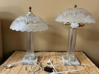 Set of 2 Vintage Genuine Crystal and Marble Lamps Fortunoffs