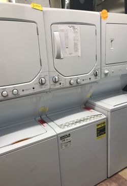 Ge unitized spacemaker 2.0 cu ft 12 cycle washer and 4.4 cu ft 4 cycle Dryer Gas laundry center- White/ 1 year warranty free delivery