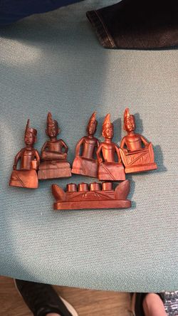 Hand-Carved Wooden Musician Indonesian Figurines Set