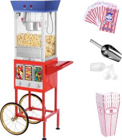 Popcorn Popper Machine 8 OZ Vintage Professional Popcorn Maker Theater Style Movable Popcorn Cart