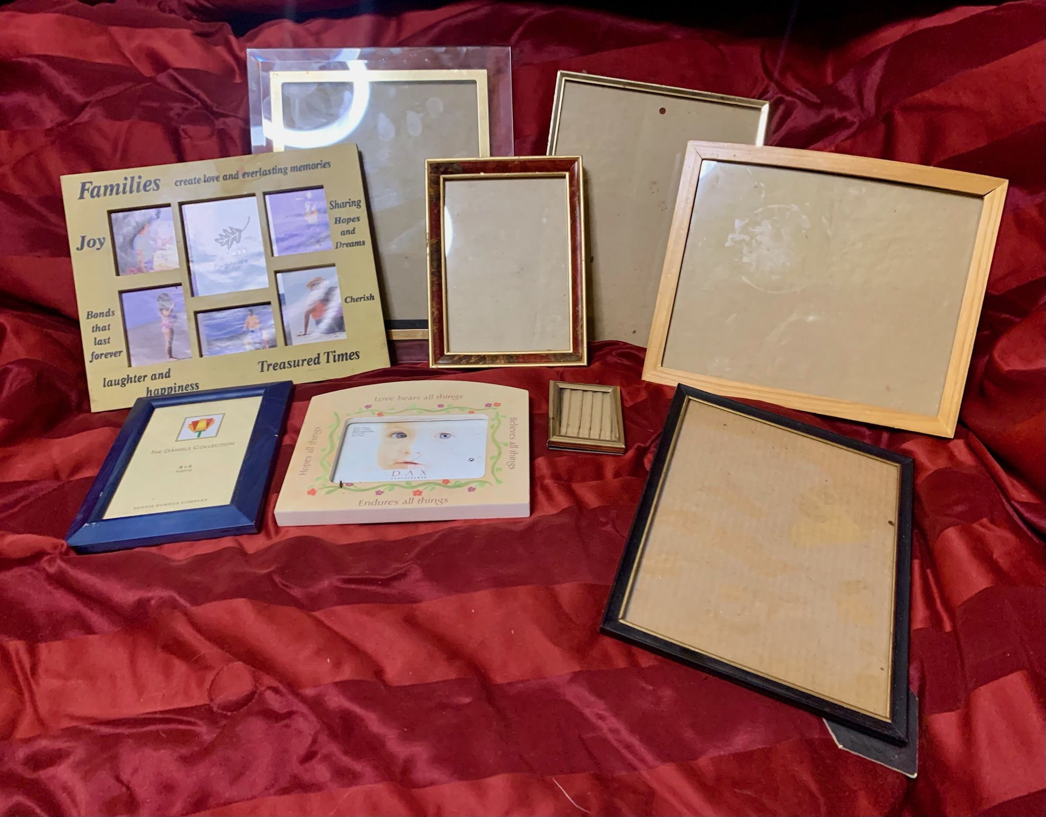 Lot of 9 Used Photo Frames Assorted Size & Color