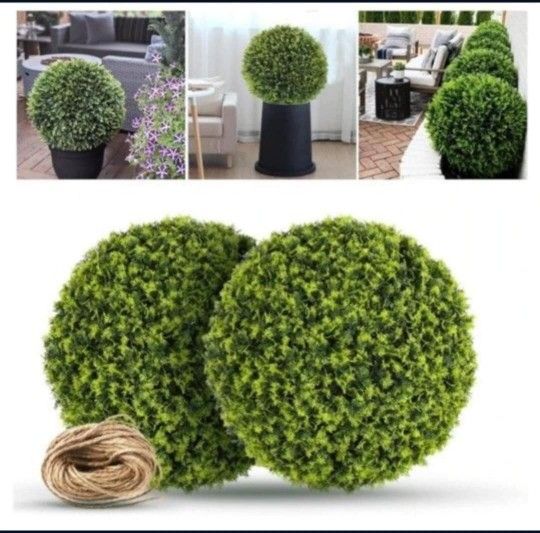 0444: NEW 2 Packs 20.5in Large Cedar Topiary Balls, Artificial Plant Topiary Balls for The Front Door, Artificial Cypress Boxwood Balls for Outdoor De