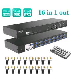 MT-VIKI 16 Port VGA KVM Switch Fit 1U 19''Rack Console Included 16 KVM Cables