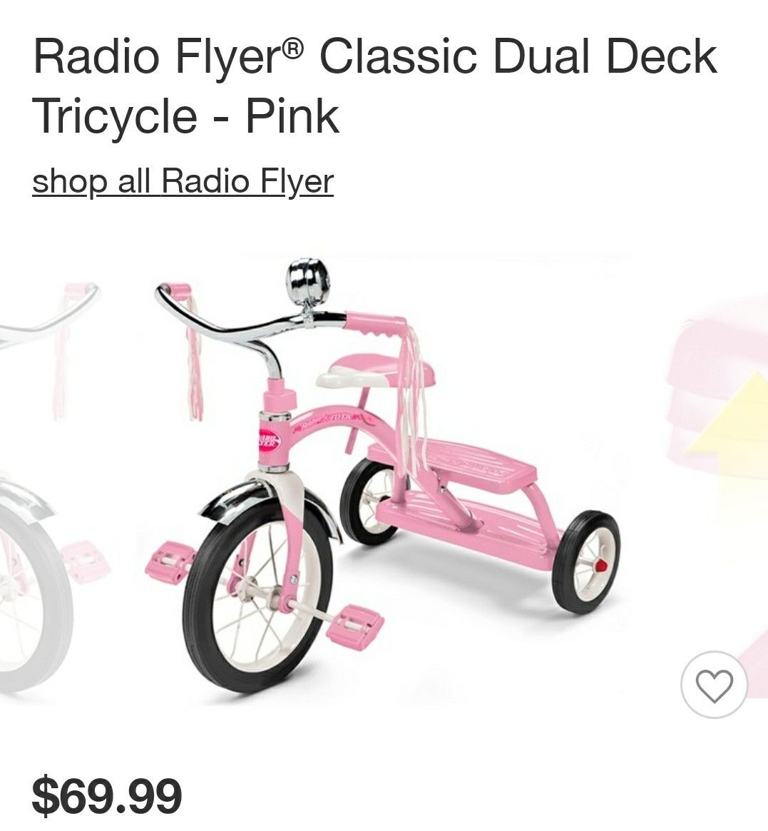 Radio Flyer Classic Pink Dual Deck Tricycle