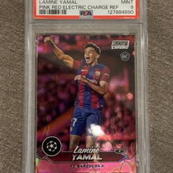2023 Stadium Lamine Yamal Pink Red Electric Charge Refrac #27 PSA 9