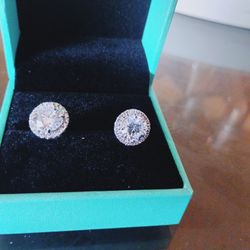 14 k White Gold Over Sterling Silver Real Moissanite Earrings 