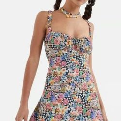 NEW For Love & Lemons S June Mini Dress Mushroom Wonderland Psychedelic Pattern

