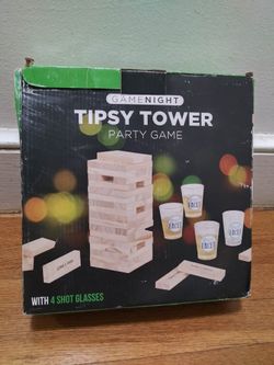 Game Night Tipsy Tower Party Bar Drinking Shot Faced Glasses Block Stackin Game Brand New