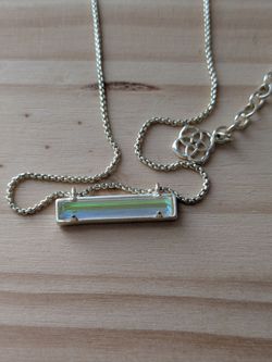 Kendra Scott Silver Bar Necklace - Iridescent Dichroic Glass