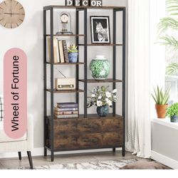 67" Bookshelf, Freestanding Etagere Bookcase with 2 Drawers & Shelves
