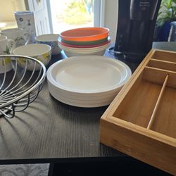Dishes, bowls, Coffee marker, Harry Potter Mug, draw organizer, kitchen Misc.