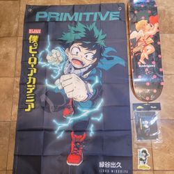 HUGE 3X5 Primitive Skateboard BANNER w Midoriya Sticker MY HERO ACADEMIA DBZ