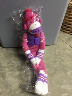Brand new big pink sock monkey stuffed animal