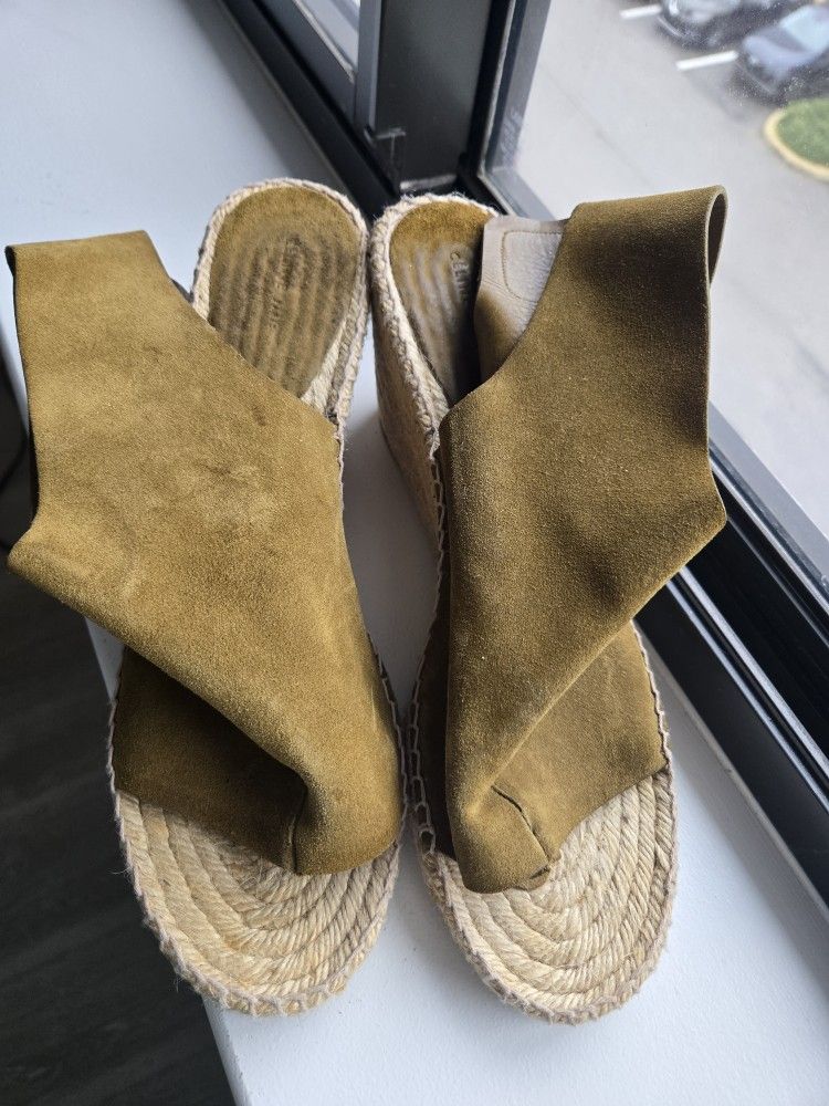 Celine Olive green genuine suede wedge espadrilles US 9.5 EUR 41