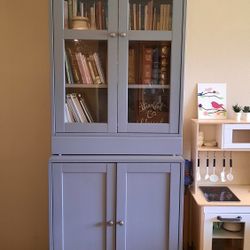 Ikea Grey Bookcase With Glass Doors Bookshelf Cabinet 2-piece