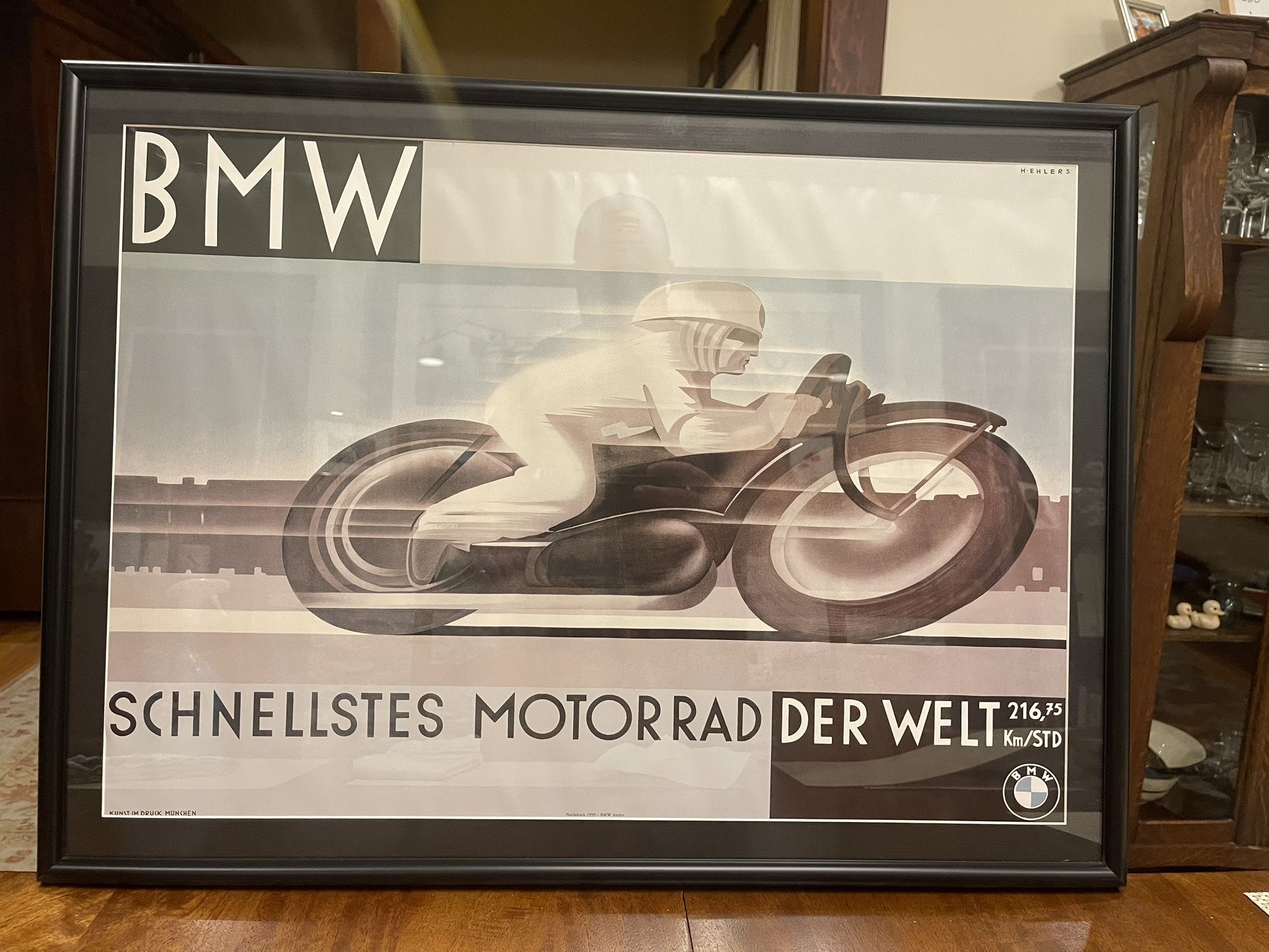 BMW motorcycle posters - one framed