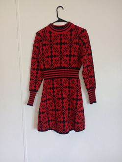 Red And Black Geometric Knit Sweater Dress Sz Medium