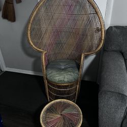 Set of Peacock Chair with Matching Side Table and Pillow 43.31ʺW × 19.69ʺD × 58.27ʺH