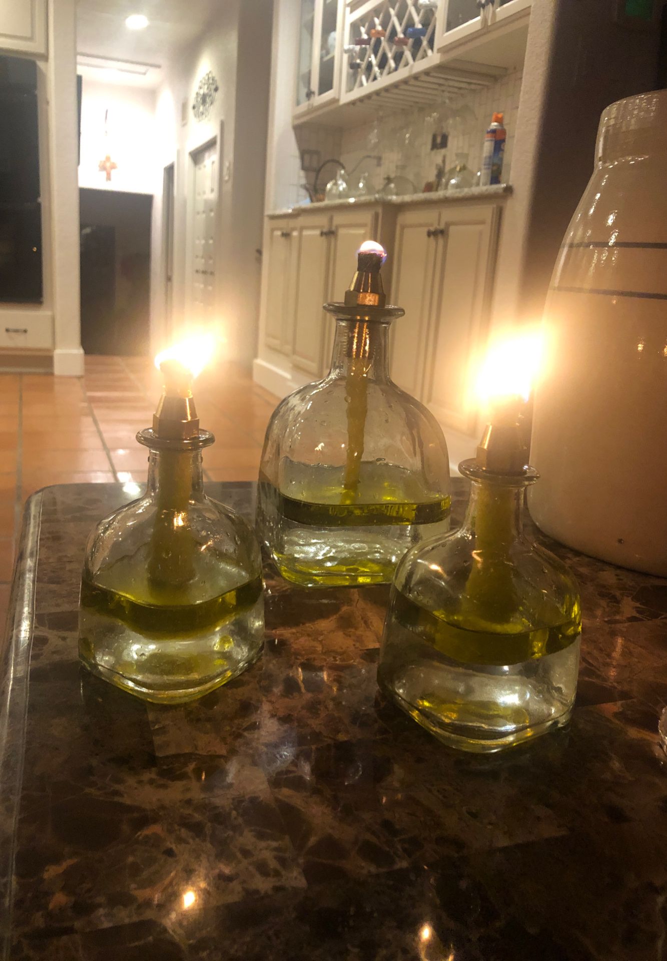 Patron bottle oil lanterns set of three