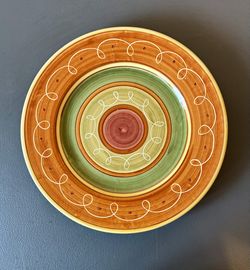 Etrusco by Pier 1 Ceramic Dinner Plate Hand Painted Italian Earthenware Orange