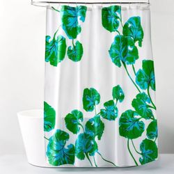 Geranium Leaf Green Shower Curtain Blue - DVF Diane Von Furstenberg Brand New 