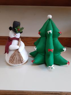 FABRIC SNOWMAN and CHRISTMAS TREE