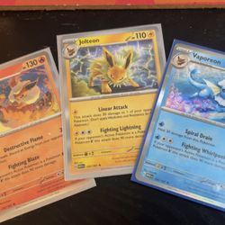 Pokémon TCG Vaporeon, Jolteon, Flareon Holo Rare Set 2023 Scarlet & Violet 151