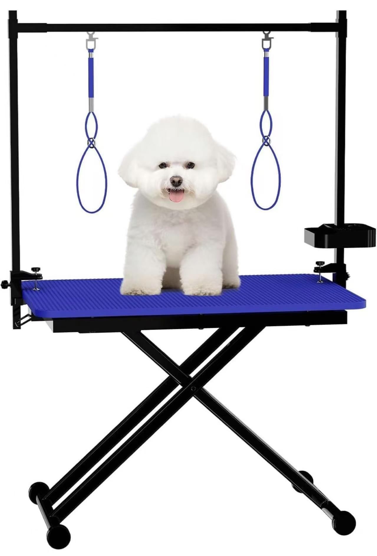VFK 36'' Dog Grooming Table X-Lift Adjustable Height Grooming Table for Dogs at Home,Blue Pet Station with Arms, Nooses, Mesh Tray,Tool Organizer(pink