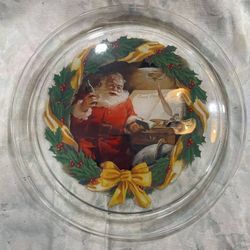 Vintage Coca-Cola Glass Platter 1997 Santa Claus Christmas Cookie Plate