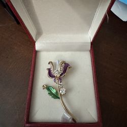 Elegant Enamel Flower Brooch with Crystals from China