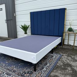 New Queen Size Metal Bed Frame, Deluxe Smart Box Spring And Big Headboard 
