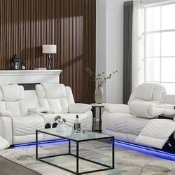 S2021 Lucky Charm (White) 3pcs Reclining Sofa, Loveseat and Recliner